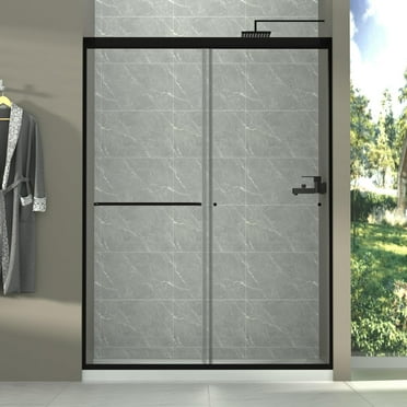 50-54" W x 72" H Semi-Frameless Sliding Glass Shower Door, Matte Black Finish Shower Door with 1/4'' (6mm) Clear SGCC Tempered Glass
