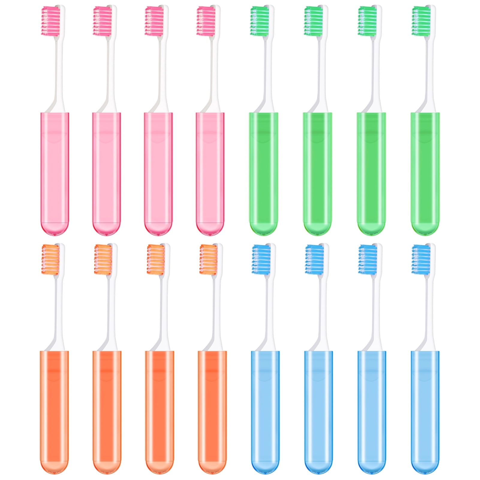 Abaima 16 Pieces Travel Toothbrush, Folding Toothbrush with Waterproof Box, Soft Bristles Portable Travel Size Toothbrush for Travel, Camping, School, Home (4 Colors)