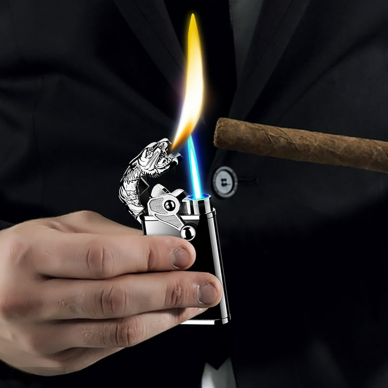 cigarette lighter fancy BGZLEU Outdoor Magic Dual Flame Jet Lighter, Windproof Torch, Adjustable  Refillable Metal Gift
