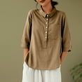 thumbnail image 5 of Mittory Cotton Linen Tops for Women 3/4 Sleeve Lapel V Neck Summer Loose Fit Boho Tunic Tops Casual Blouse, 5 of 6