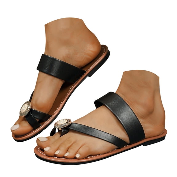 Mepaouo Womens Flat Sandals Summer Beach Slide Shoes Toe Ring Casual Dressy Footbed Flip Flops
