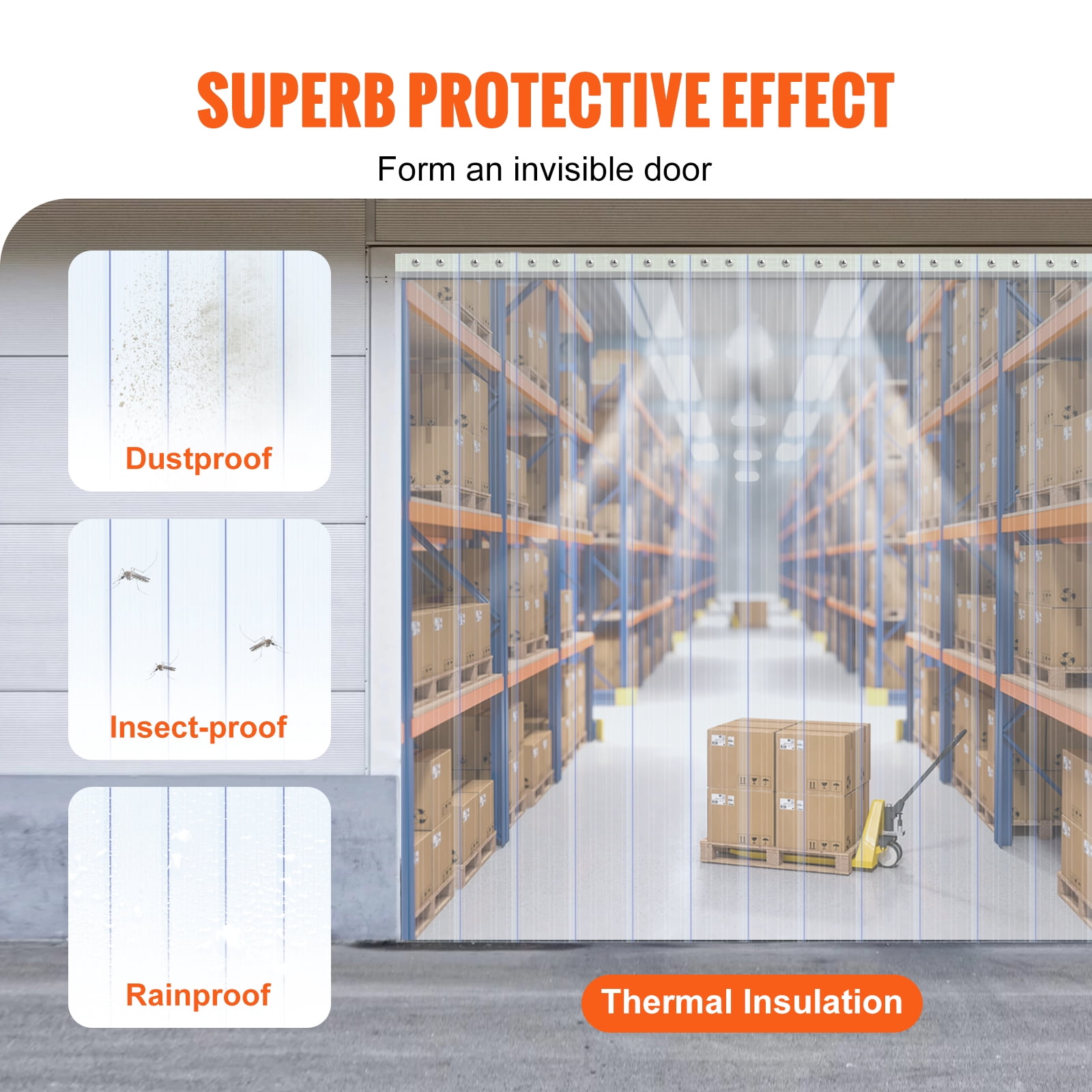 KFFKFF Clear PVC Strip Curtain, 50 ft x 8 in, Ribbed Plastic Door Strips for Freezers, Coolers, and Doorways in Supermarkets, Garages, Warehouses, and Animal Shelters