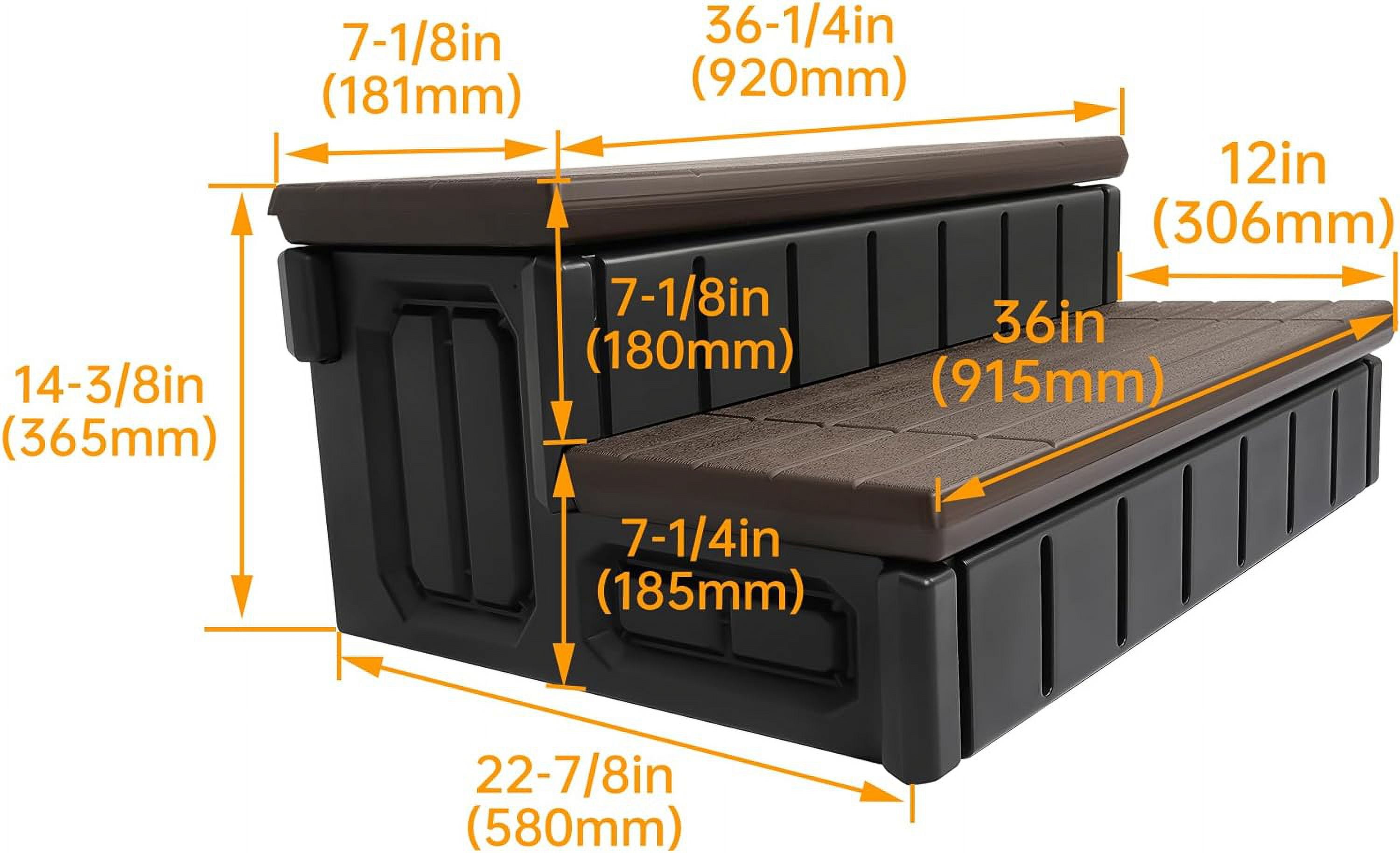 Universal Spa Hot Tub Step with Storage Outdoor Indoor Compartment Spa 2-Step Stool Pool Ladder Plastic Handi Step Slip Resistant Striped Brown+Black