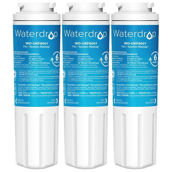 Waterdrop UKF8001 Compatible with Whirlpool EDR4RXD1, 4396395, EveryDrop Filter 4, Maytag UKF8001P, UKF8001AXX-750, Refrigerator Water Filter, Pack of 3