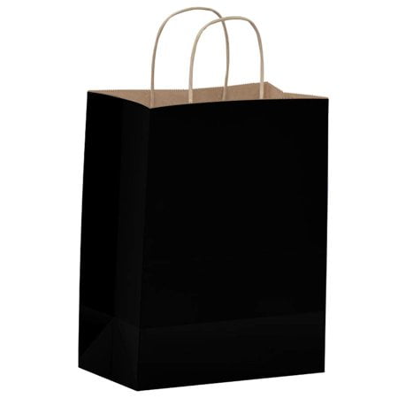 Qutuus Black Paper Bags with Handles - 100 Pcs 8x4.5x10 inches Bulk Gift Bags Shopping Bags Party Bags Favor Bags Business Bags Kraft Paper Bags Retail Bags Merchandise Bags