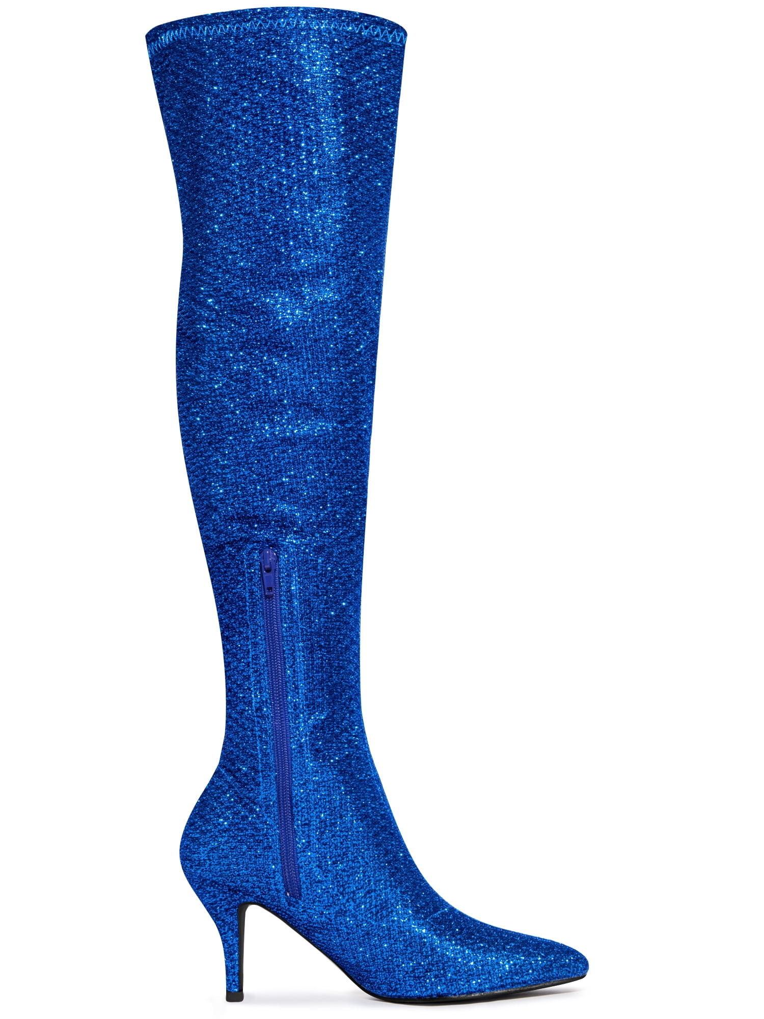 DARING DIVA Women's Glitter Stiletto Heel Over the Knee Thigh High Boots Deep Blue 7
