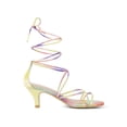 thumbnail image 5 of BLISSFUL STEP Women's Shoes Tie-Dye Strappy Lace-Up Open Toe Kitten Heels Sandals  Yellow 8.5, 5 of 7