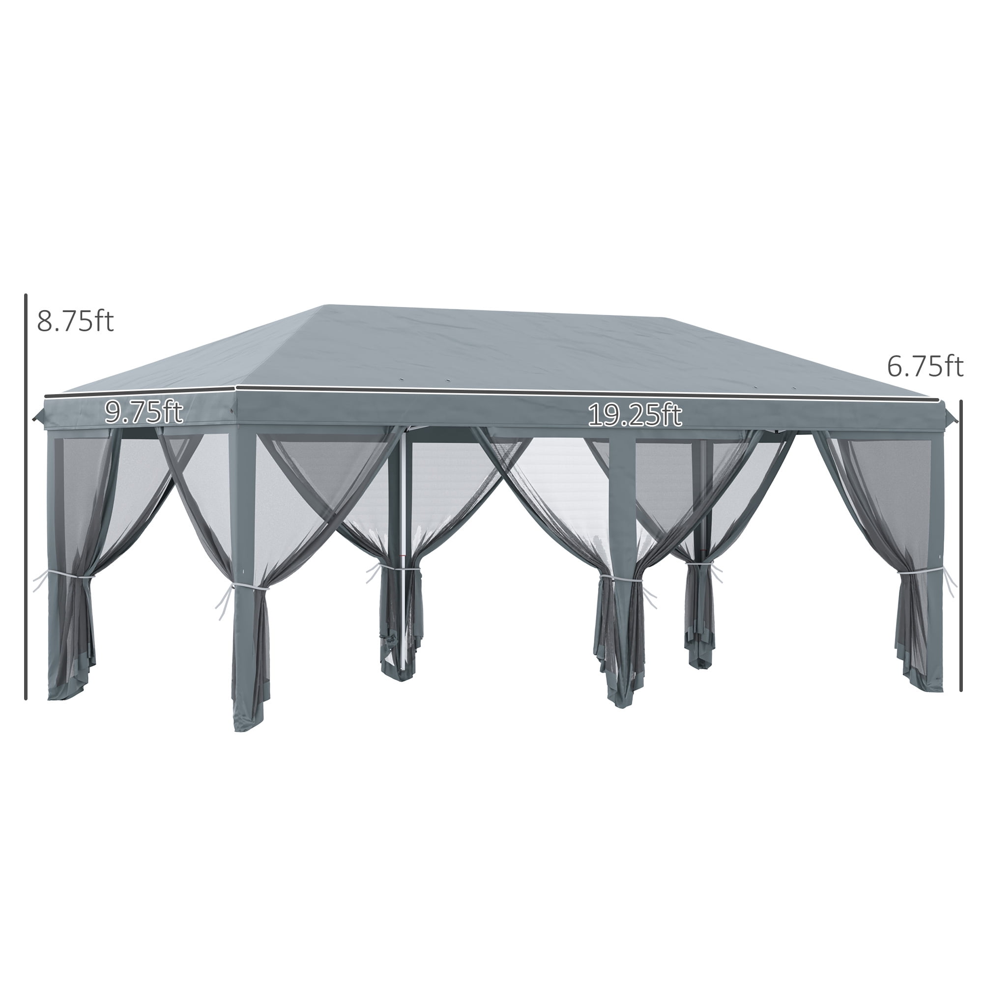 NOBOLEA 10' x 20' Outdoor Pop-Up Gazebo with Mesh Sidewalls, UV-Protected Party Tent with Carry Bag for Outdoor, Garden, Patio, Gray