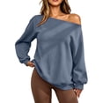 thumbnail image 3 of TARIENDY Womens Sweatshirts Loose Fit Casual Long Sleeve Fall Shirts Fashion Off the Shoulder Pullover Tops Fleece Lined Solid Color Outfits Blue XL, 3 of 9
