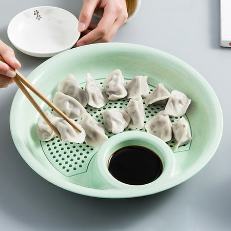 

Yin 2Pcs Round Dual-layer Dumpling Food Draining Plate Tray Dip Saucer Holder Bowl