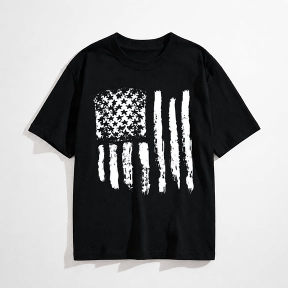 USA Flag Graphic T-Shirt, Patriotic Vintage Distressed Short Sleeve Crew Neck Casual Tee