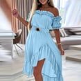 thumbnail image 5 of Delconic Off Shoulder Ruffle Hem High Low Dress for Women with Belted Waist and Asymmetrical Skirt Design Suitable for Summer Events Blue 2XL, 5 of 5