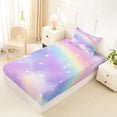 thumbnail image 2 of Manfei Dreamy Rainbow Twin Fitted Sheet, Glitter Galaxy Stars Bedding, Pastel, 2 Pieces, 1 Fitted Sheet and 1 Pillowcase, 2 of 6