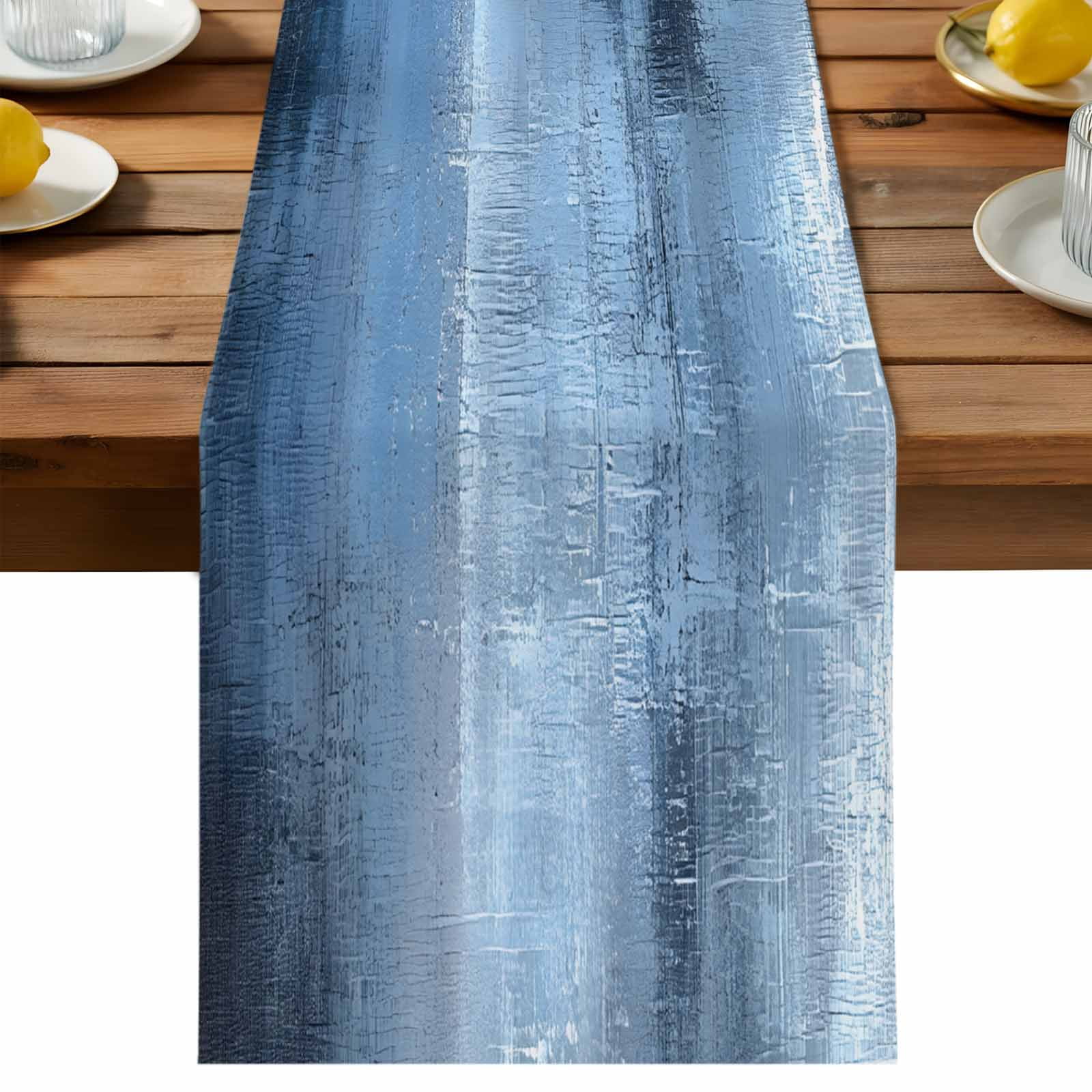 Abstract Blue Grey Oil Painting Table Runner 90 Inches Long, Retro Watercolour Ombre Art Table Runners Tabletop Scarf Kitchen Dining Tables Decoration for Home Party Indoor Outdoor