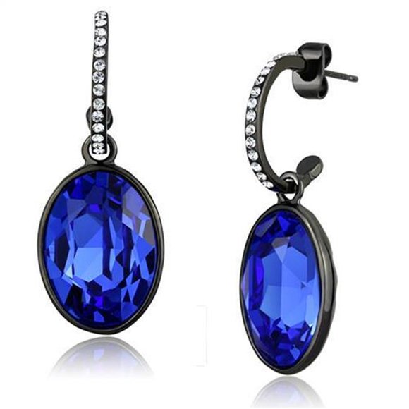 Women IP Black Stainless Steel Earrings with Top Grade Crystal in Sapphire