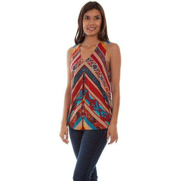 Scully Western Shirt Womens Sleeveless Pleat V Neck S Serape F0_HC681