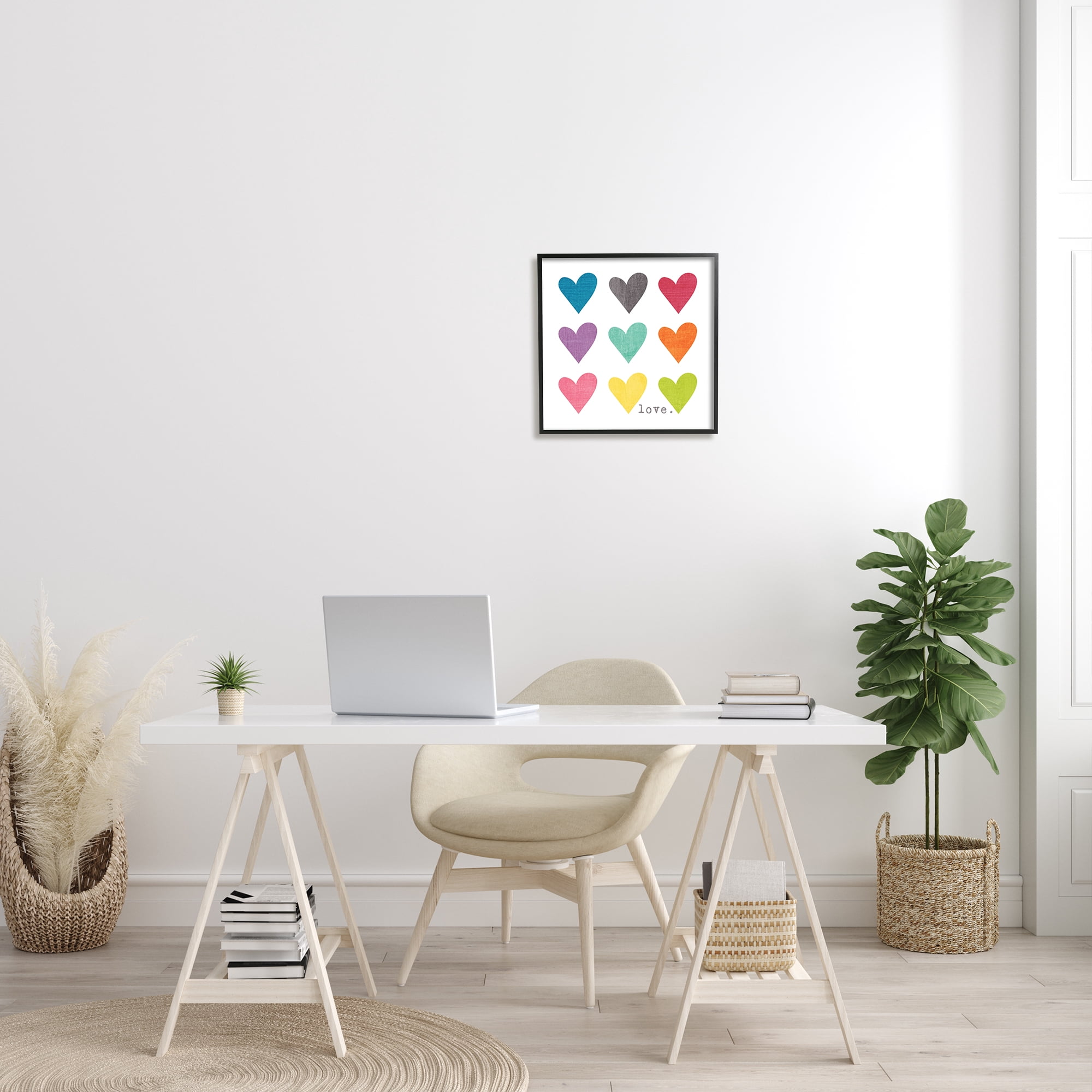 Watercolor Cute Hearts Love Typography Framed Art Print Wall Art, 17x17