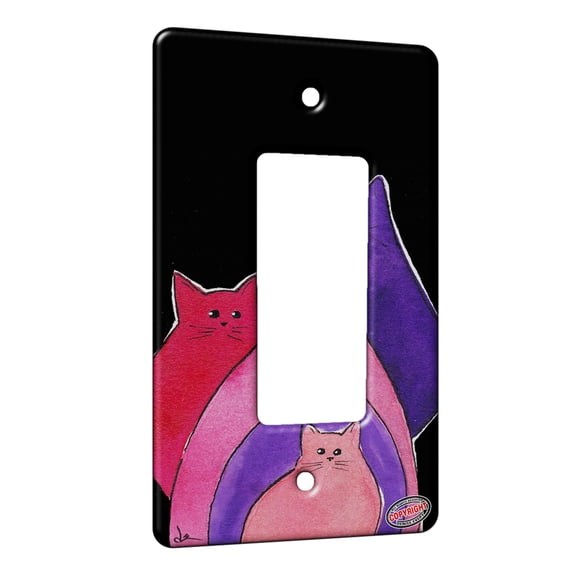 KuzmarK™ 1 Gang Rocker Wall Plate - Pink Red Purple Abstract Kitites Cat Art by Denise Every