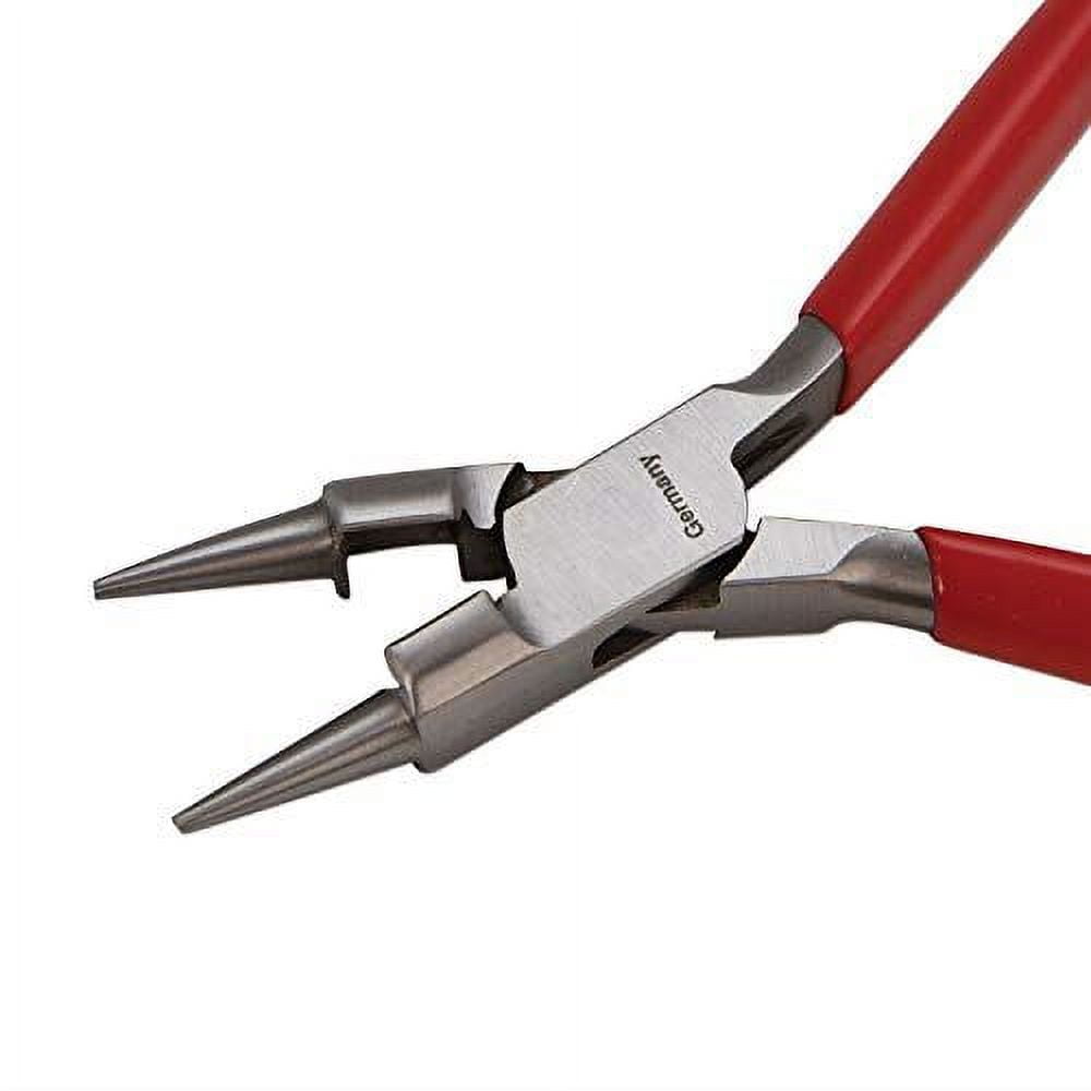 The Beadsmith Platinum Series German Combination Round Nose Pliers and Cutter (Rosary Pliers), 5.5 inches (140mm) with Polished Steel Head, red PVC Comfort Grip Handle, and no Spring