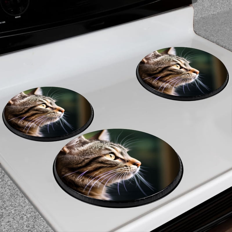 BaHomeck Electric Stove Burner Covers Set of 4,Round Metal Gas Stove Burner Covers 8 Inch and 10 Inch,Kitchen Decor,Beautiful Cat Looking Out The Window