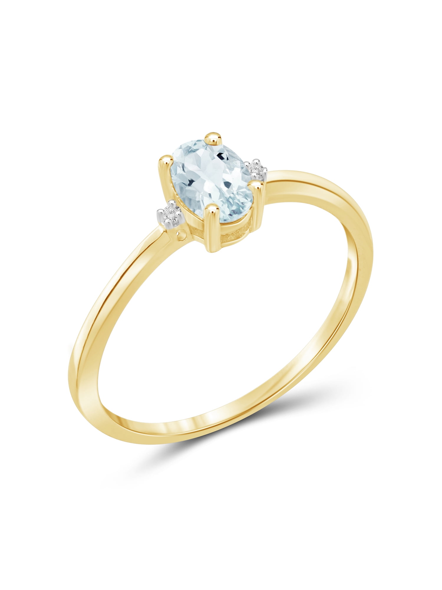 JewelersClub Aquamarine Ring Birthstone Jewelry – 0.45 Carat Aquamarine 14K Gold Plated Silver Ring Jewelry with White Diamond Accent – Gemstone Rings with Hypoallergenic 14K Gold Plated Silver Band
