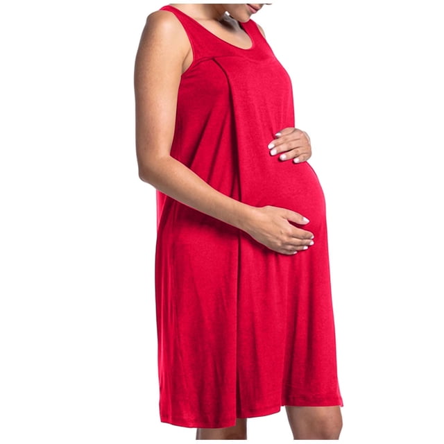 Robe pour Femmes, Robe d'Allaitement à Manches Courtes et Col Rond pour l'Accouchement, Rayonne Spandex Respirante, Nuisette Trapèze