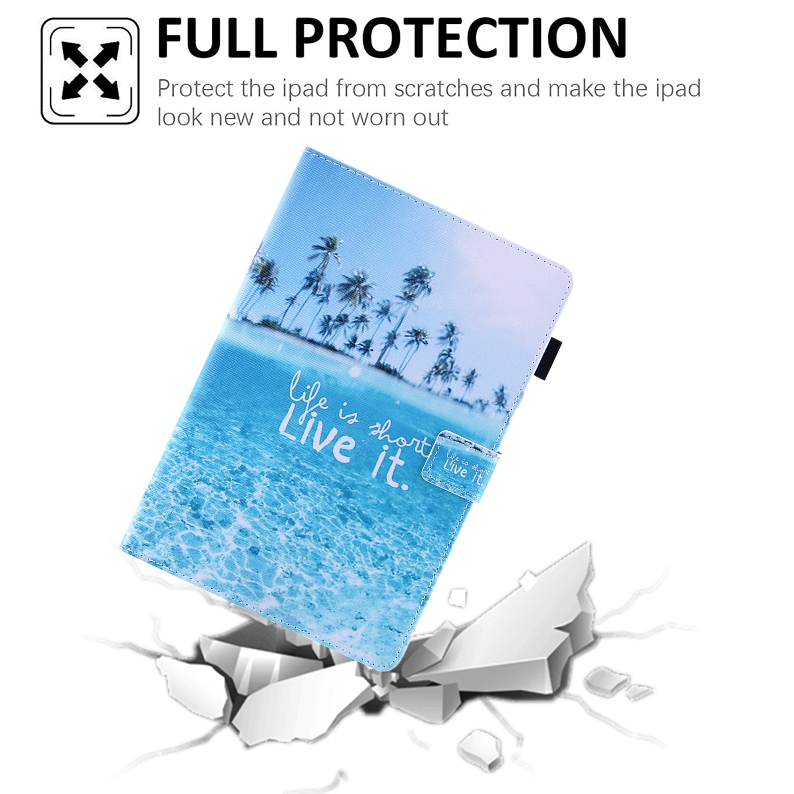 Allytech for Apple iPad 10th Generation 10.9 inch Case 2022 with Stand Pencil Holder Card Pockets [Auto Wake/Sleep] Slim PU Leather Magnetic Smart Folio Wallet TPU Shockproof Cover, Blue Beach Palm