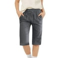 thumbnail image 4 of KAUOD Girl's Summer Capris Casual Cotton Linen Tapered High Waist Drawstring Knee Length Loose Trouser with Pockets Clothes, 4 of 9