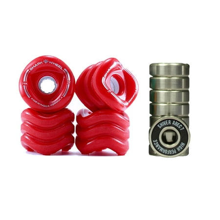 Shark Wheel Sidewinder 70mm 78A Skateboard Wheels, Red + Shiver Abec 7 (Best Skateboard Wheel Bearings)