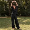 thumbnail image 6 of VBTAPA 2 Piece Outfits for Women 3/4 Sleeve V Neck Top Wide Leg Pants Matching Lounge Sets Travel Casual Outfit Set Black S, 6 of 8