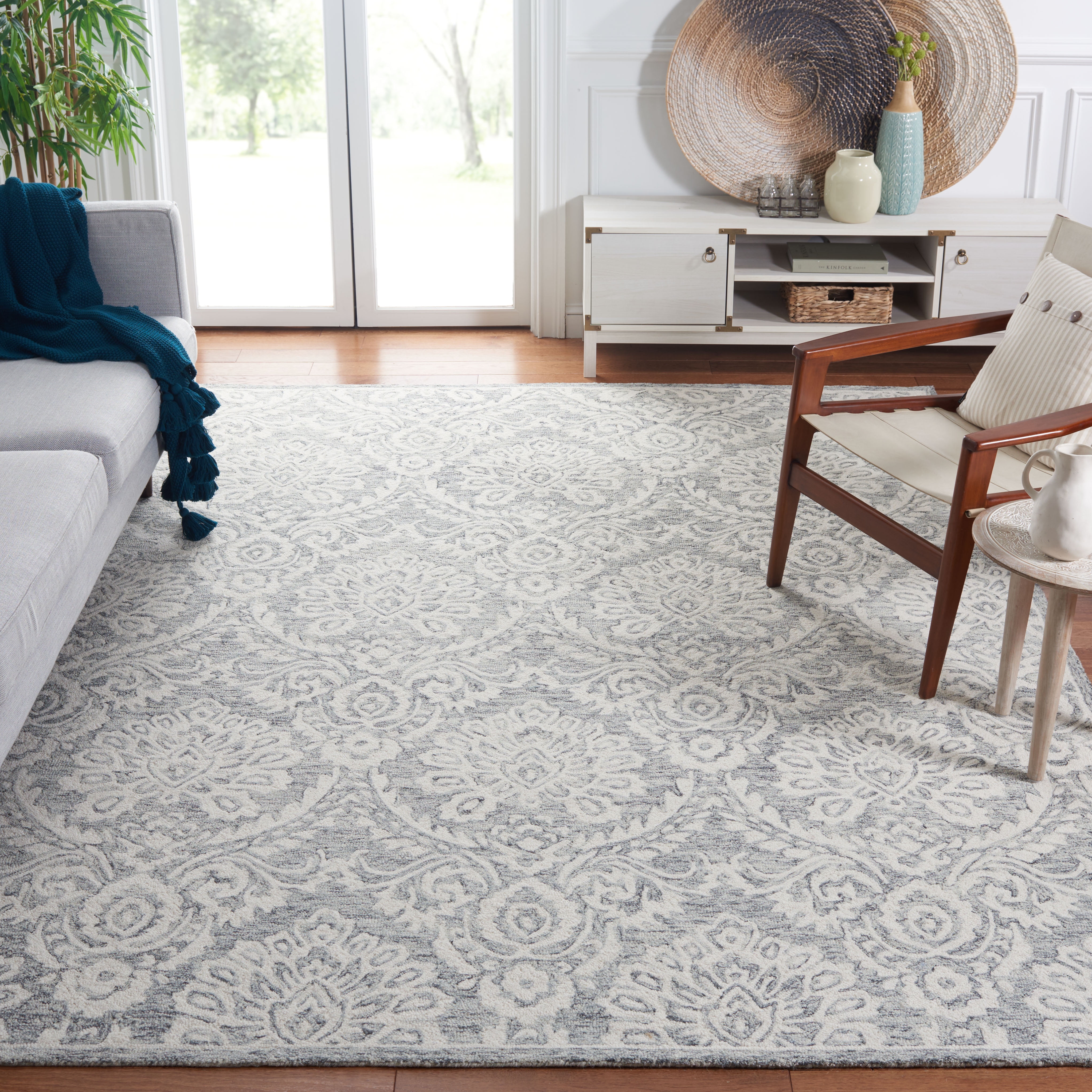 SAFAVIEH Blossom Travis Damask Area Rug, Grey/Ivory, 8' x 10'