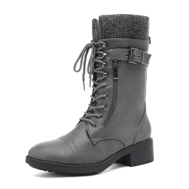 Botas de Invierno para Mujer DREAM PAIRS de Media Caña con Cordones Gris Talla 6.5