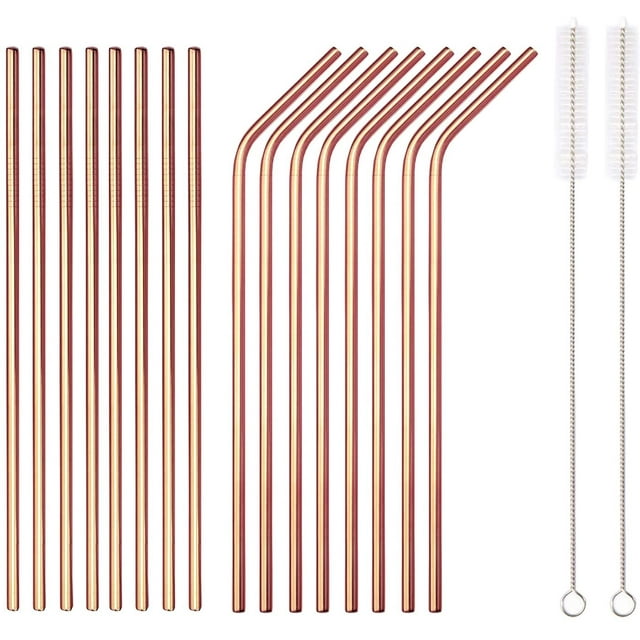 ReaNea 18 Piece Rose Gold Stainless Steel Straws Set, 8.5 ''Reusable