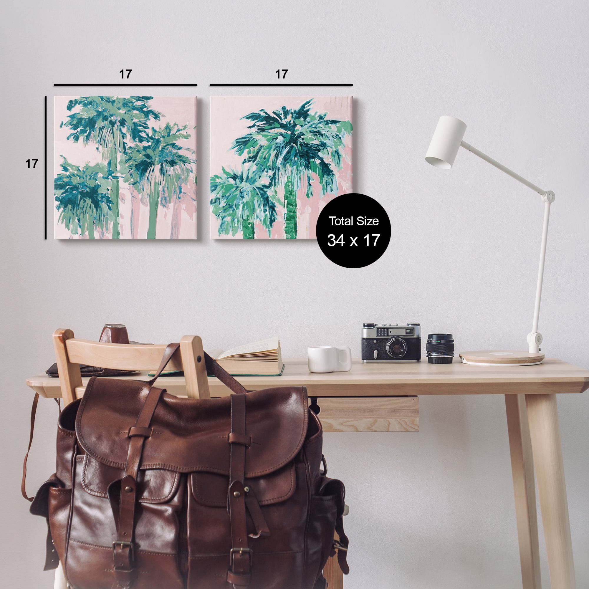 Stupell Industries Abstract Palms on Pink Botanical & Floral Painting Gallery Wrapped Canvas Print Wall Art, 17 x 17, Set of 2