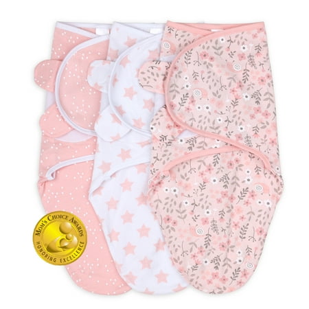 UPC: 0841297170676 | The Peanutshell Newborn Swaddles for Baby Girls 3 Pack Set Pink Floral Stars