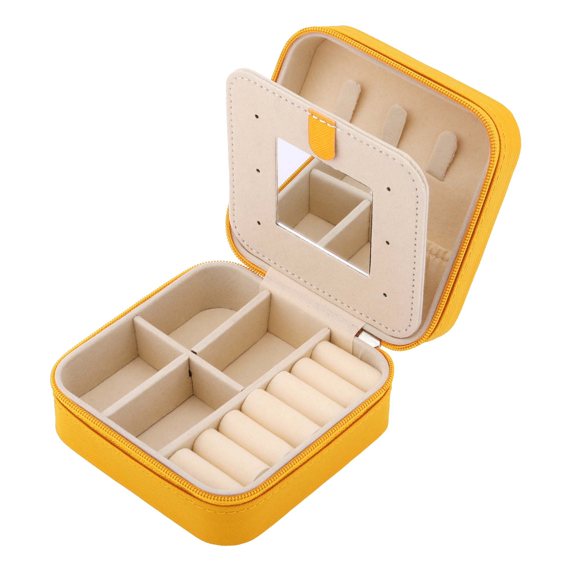 Unique Bargains Mini Travel Jewelry Box with Mirror Yellow