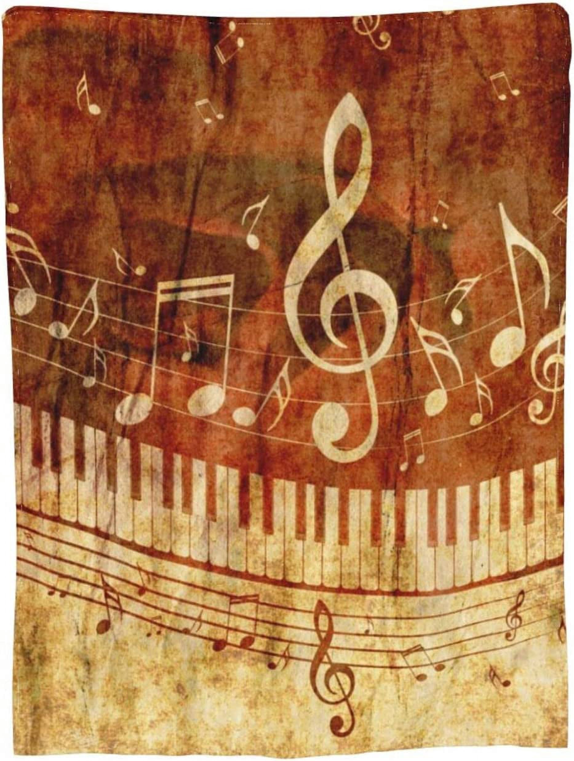 Piano Keys Musical Notes Music Vintage Throw Blanket Super Soft Warm Bed Blankets for Couch Bedroom Sofa Office Car, All Season Cozy Flannel Plush Blanket for Girls Boys Adults, 50"X40"