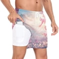 thumbnail image 2 of joogoo Men's Peach Floral Sunset Swim Trunks with Liner Pocket Beach Shorts Large, 2 of 9