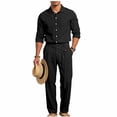 thumbnail image 2 of ZToonmas Men's 2 Piece formal Set Long Sleeve Button down Shirt and Elastic Waist Pants with Belt Casual Business Outfit, 2 of 9