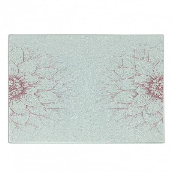 Dahlia Flower Cutting Board, Simplistic Drawing of Bushy Sunflower Daisy Like Large Petals Image Print, Decorative Tempered Glass Cutting and Serving Board, Small Size, White and Pink, by Ambesonne
