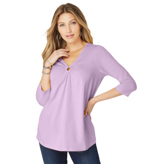 Roaman's Women's Plus Size Ultimate Keyhole V Neck Tee