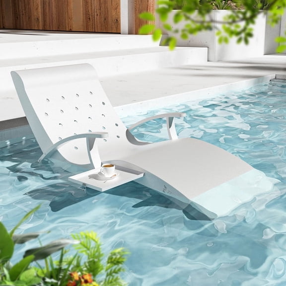YIKEMA Aluminum Outdoor Chaise Lounge with Tray & Towel Ledge - Set of 1, White