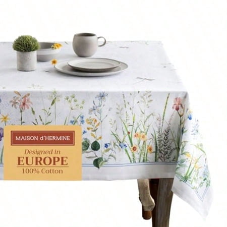Table Cloth Rec Table 100% Cotton 60 x 90 Inches Tablecloth Reusable Decorative for Dining Kitchen Room Farmhouse Home Easter Decorations Spring Summer - Fleurs De Mai