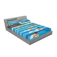 thumbnail image 2 of Ambesonne Cartoon Fitted Sheet & Pillow Sham Set, Olympics Swimming Race, Full, Blue Beige Red, 2 of 2