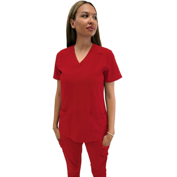 Fubu Women's 5 Pocket V-Neck Scrub Top Medical Nursing Uniform