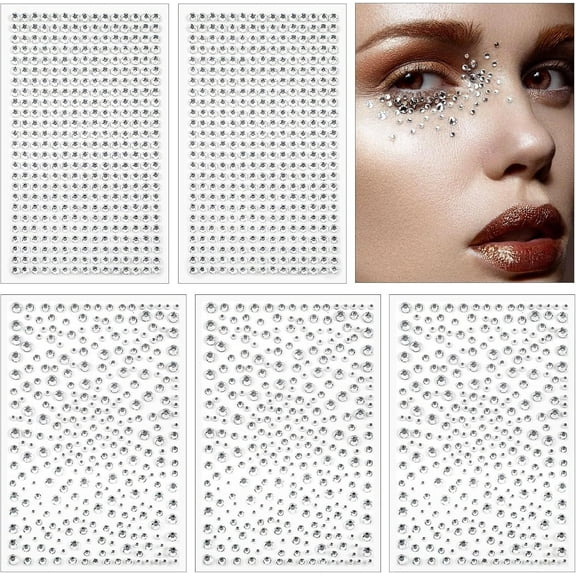 LQQBOX 1725pcs Face Gems Rhinestones Stickers, Self Adhesive Face Jewels Stickers, 3/4/5/6 MM Stick on Rhinestones for Face, Hair, Craft, Nail, Clothes, Shoes