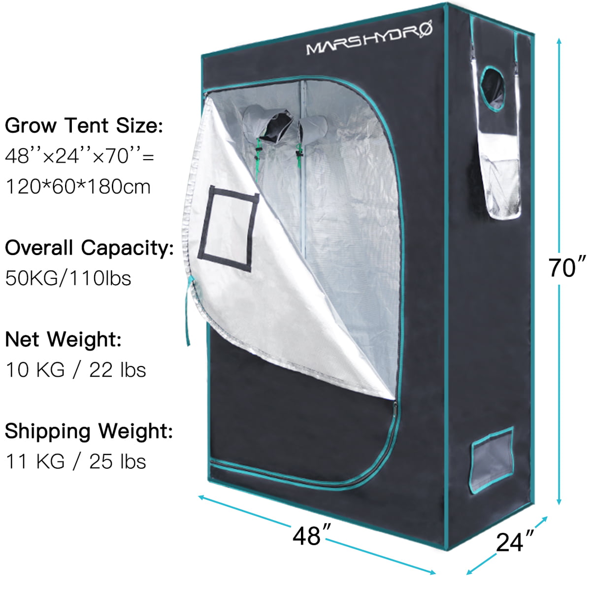 48"x24"x72" Indoor Grow Tent Plant Growing Room Hydroponic Non Toxic Hut