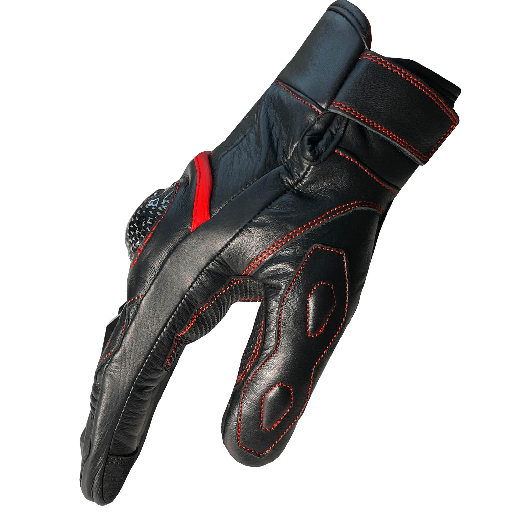 Men's Premium Leather Motorcycle Cruising Street Palm Sliders Biker Gloves Black Red S