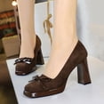 thumbnail image 6 of Women Square Toe High Heels 9CM Sexy Pumps Faux Suede Bowknot Ladies Wedding Shoes for Bride Prom Party, 6 of 7