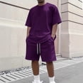 thumbnail image 4 of Men's 2 Piece Outfits Set Summer Comfy Crewneck Oversized Short Sleeve Shirts Shorts Casual Clothing Purple 2XL, 4 of 4